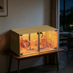 Jaula de madera para hámster y erizos con doble puerta y divisor