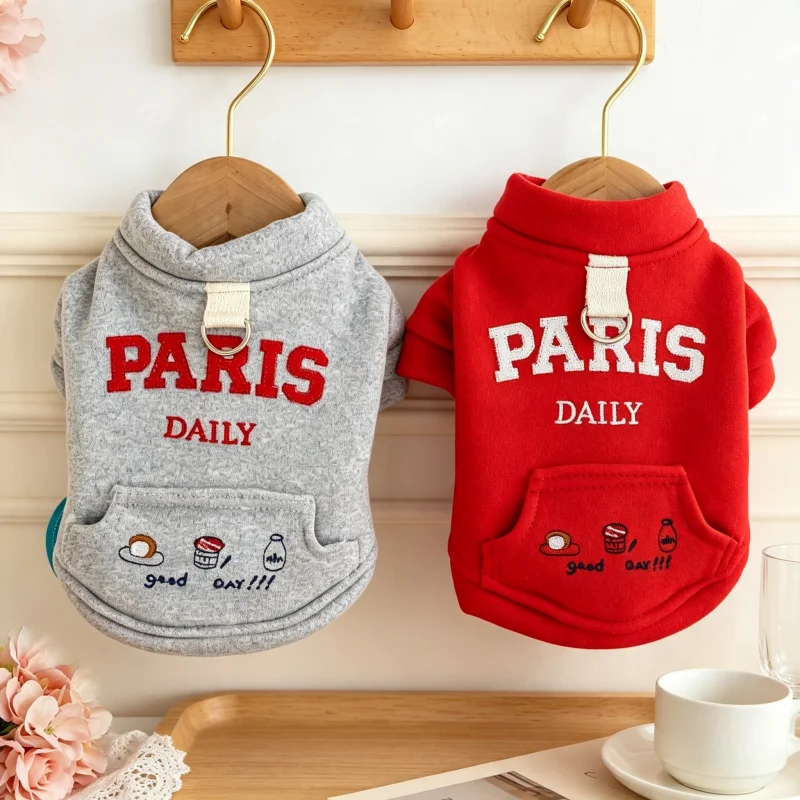 Sudadera de felpa para perro – Abrigo cálido con letras y bolsillo - imagen 5