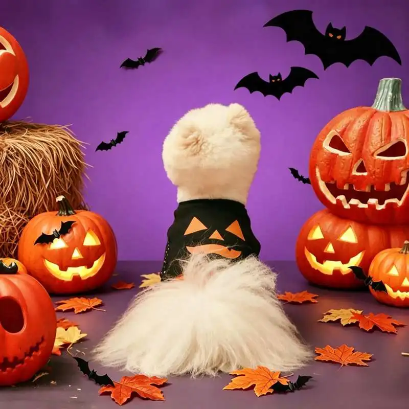 Pijama de Halloween para perro y gato, mono suave con diseño de calabaza - imagen 2