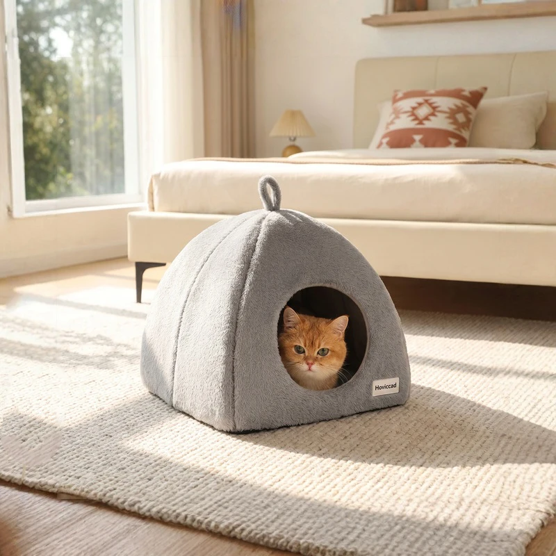Cama cueva triangular cerrada acolchada para gatos y perros pequeños - imagen 5