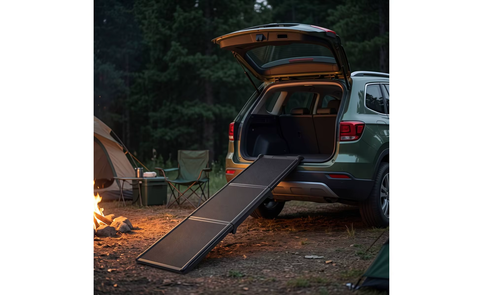 Rampa plegable para perros preparada para facilitar el acceso a un coche