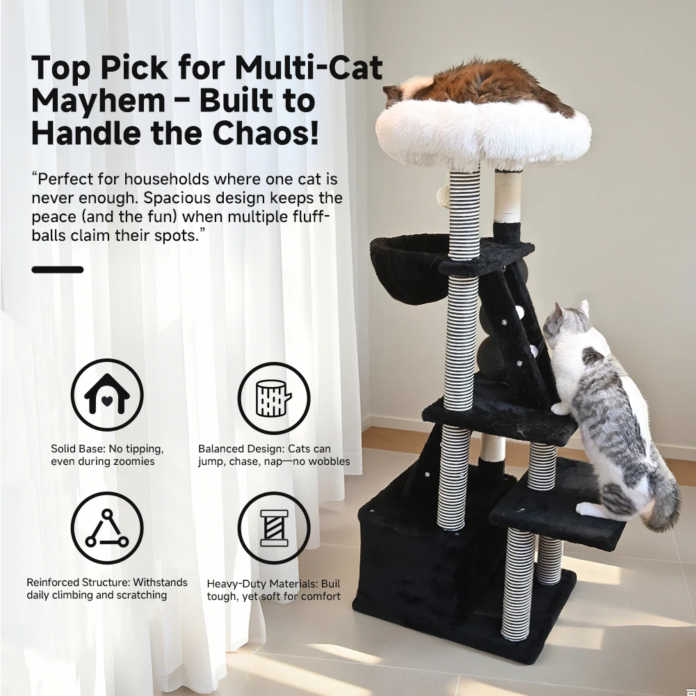Base estable y estructura sólida del árbol para gatos de múltiples niveles
