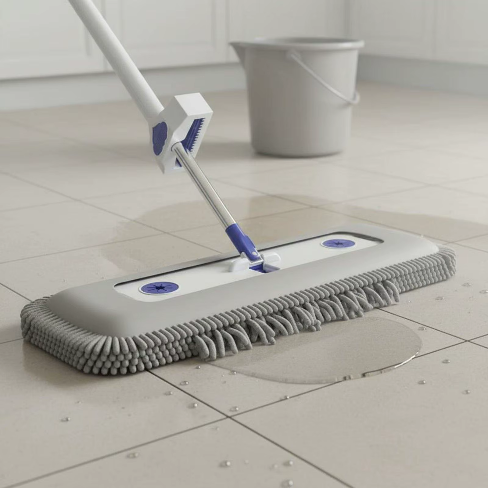 Mopa para suelos con cabeza chenilla y escurridor manual