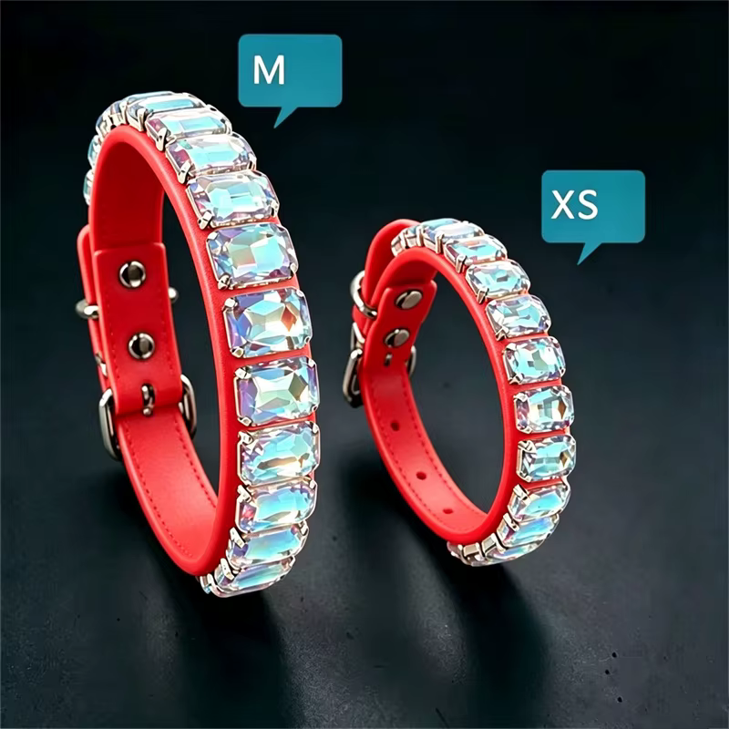 Collar de cuero suave con pedrería rectangular para gatos y perros - imagen 2