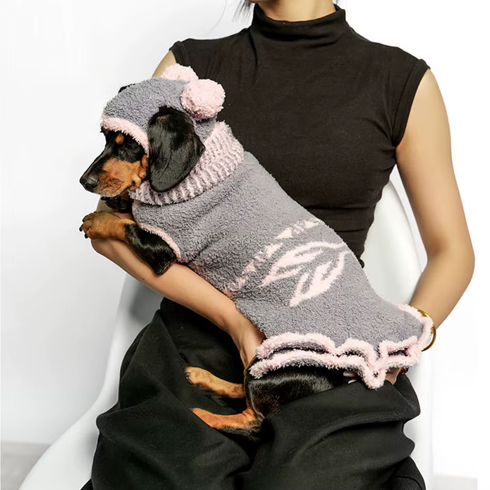 Abrigo de lana con gorro para perro tipo salchicha en invierno - imagen 3