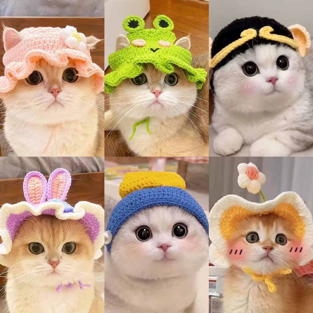 Gorro ganchillo con flores para gatos y perros pequeños - imagen 4