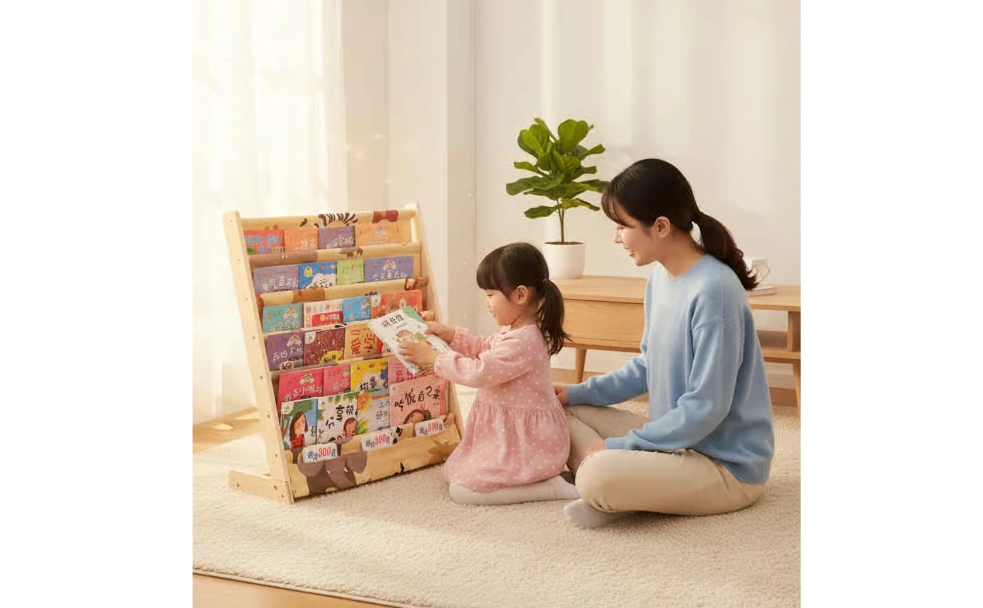 Estantería para libros infantil de madera con disposición accesible