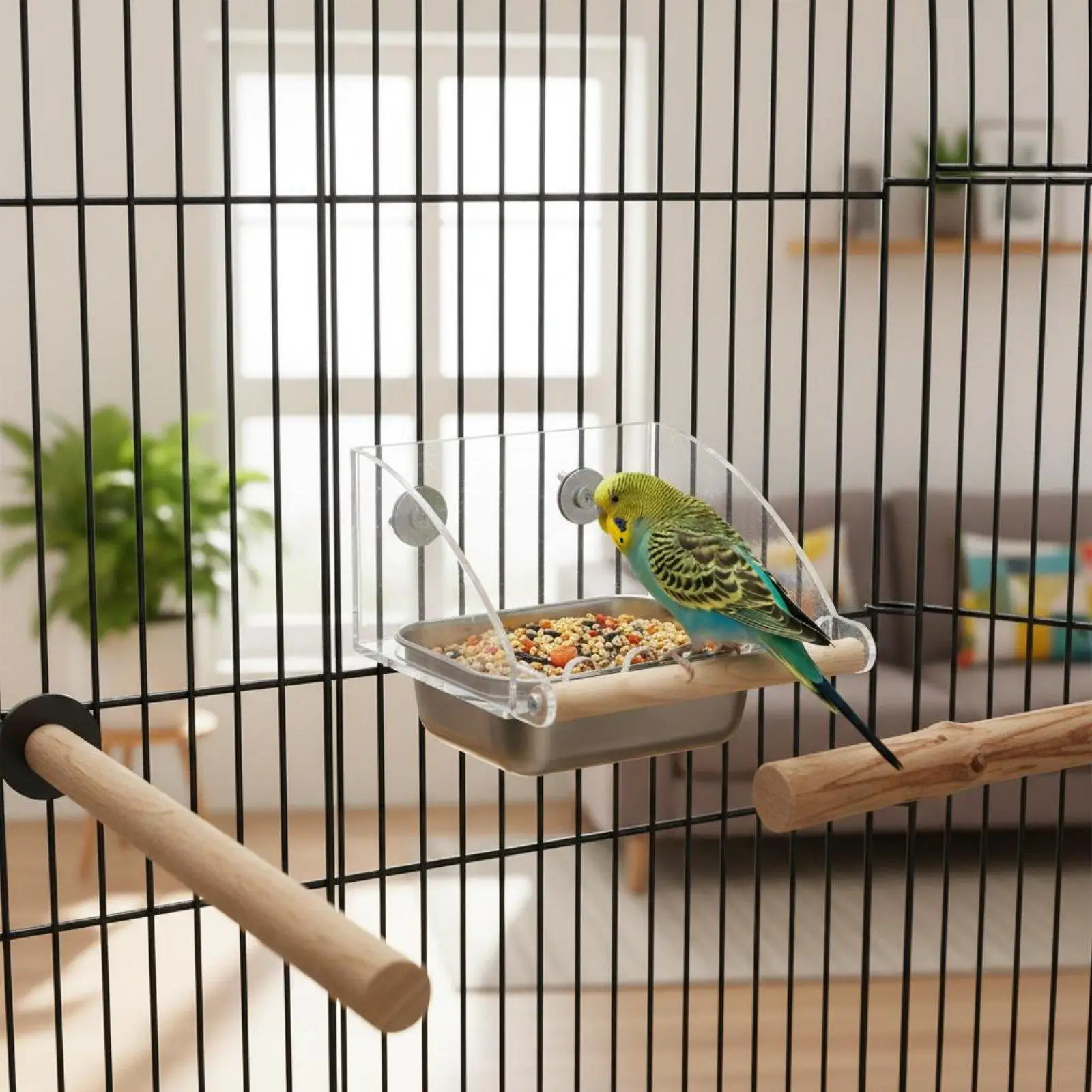 Comedero acrílico antiderrames para loros y pájaros