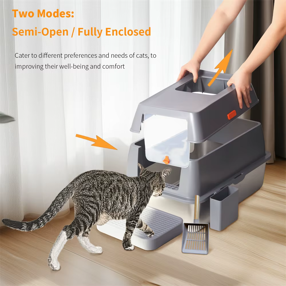 Caja de arena XXL para gatos y cachorros de acero inoxidable cerrada - imagen 5