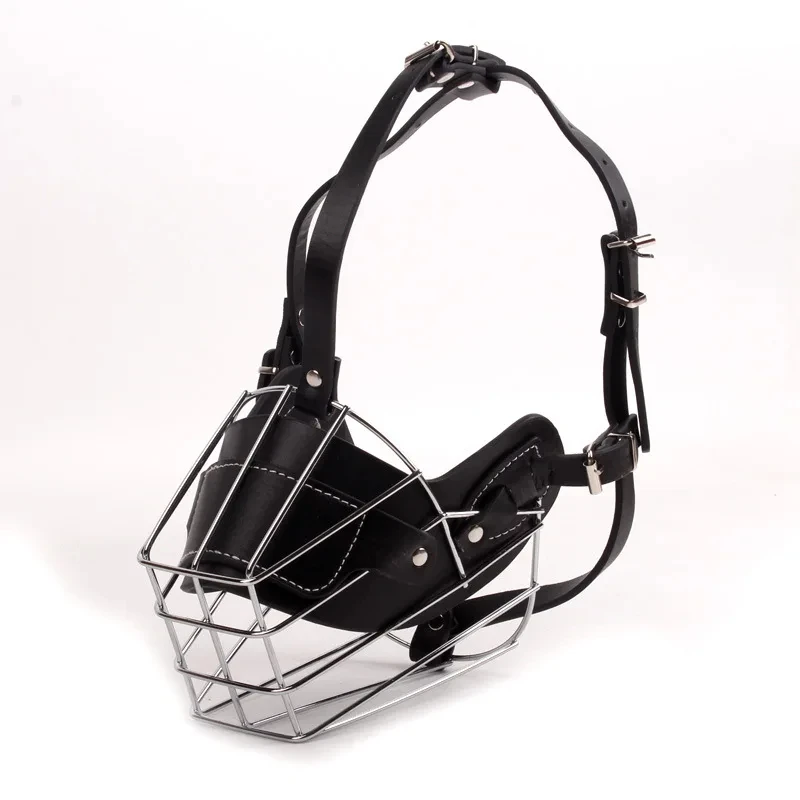 Bozal anti-mordidas para perro ajustable transpirable cuero y metal