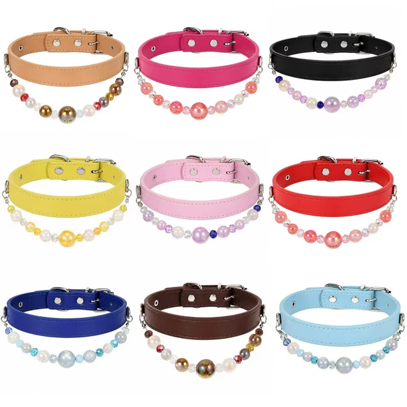 Collar princesa ajustable perlas brillantes para perros y gatos