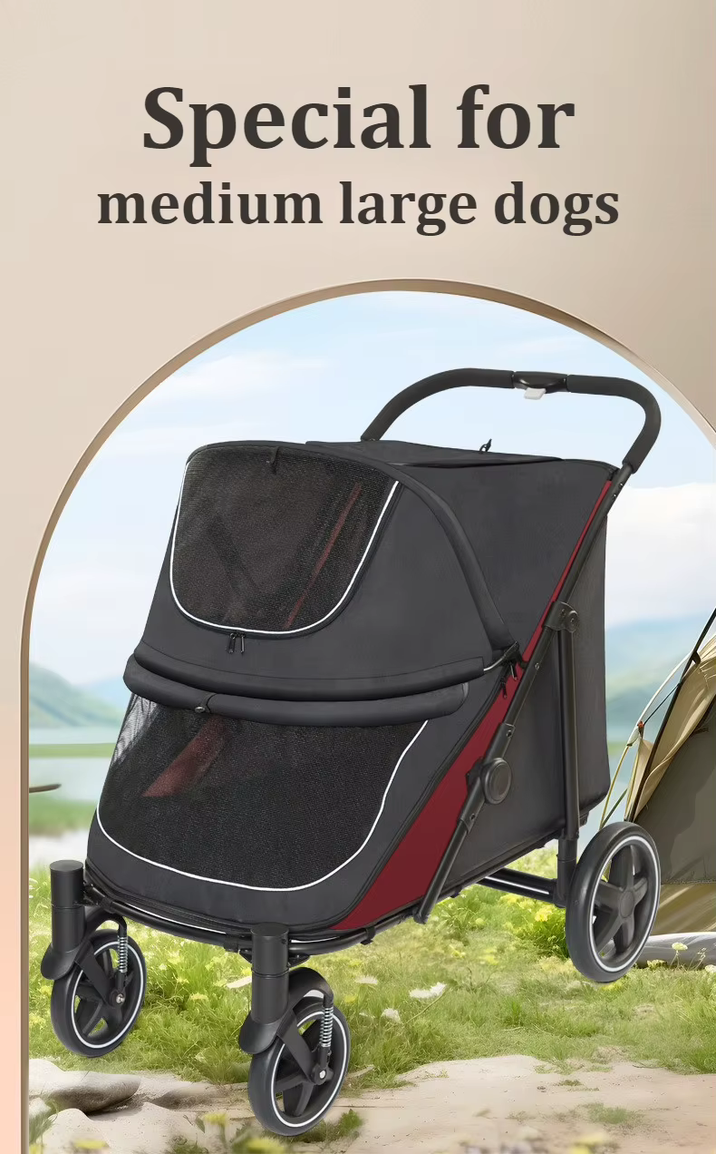 Carrito plegable para perros grandes visto desde el lateral