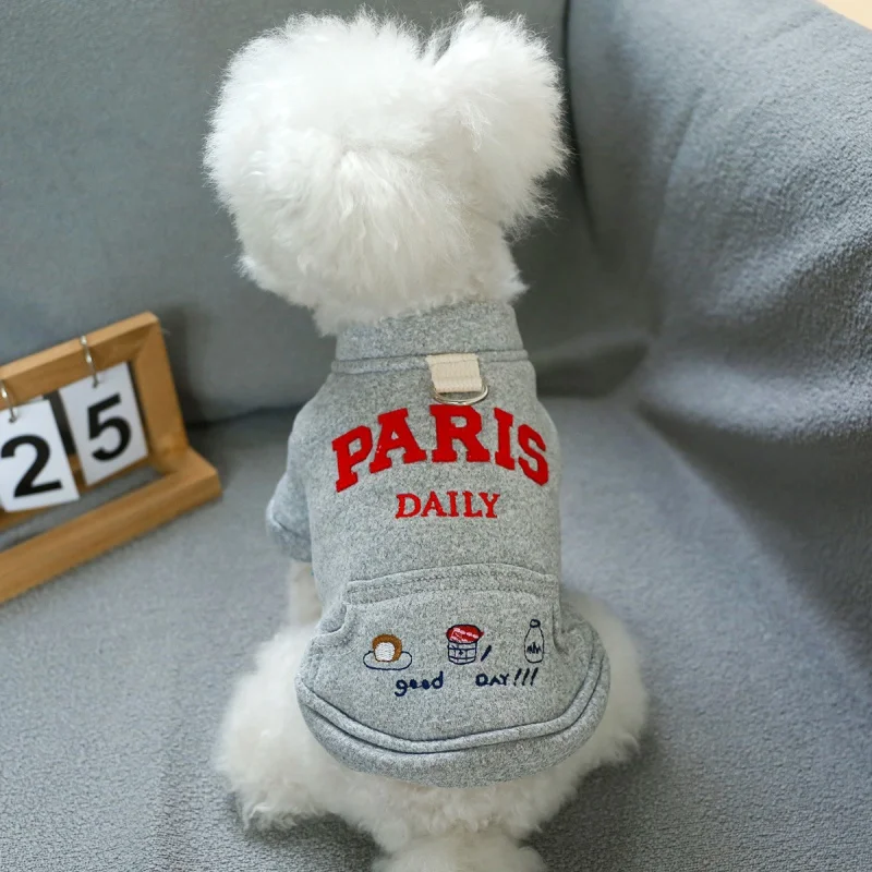 Sudadera de felpa para perro – Abrigo cálido con letras y bolsillo