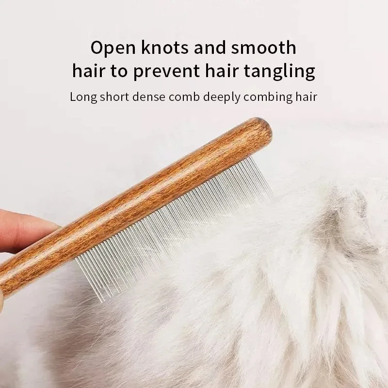 Peine deslanador acero inoxidable mango madera para gatos y perros - imagen 2