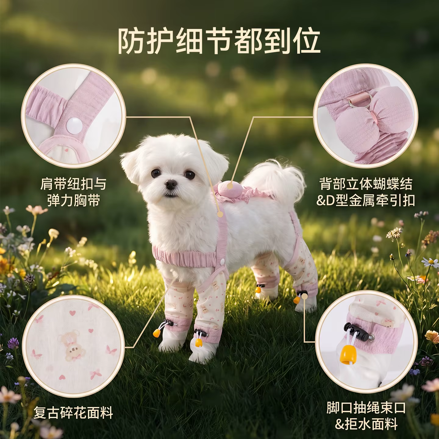 Pantalones antipolvo para perro pequeño – mono con lazo y patas - imagen 4