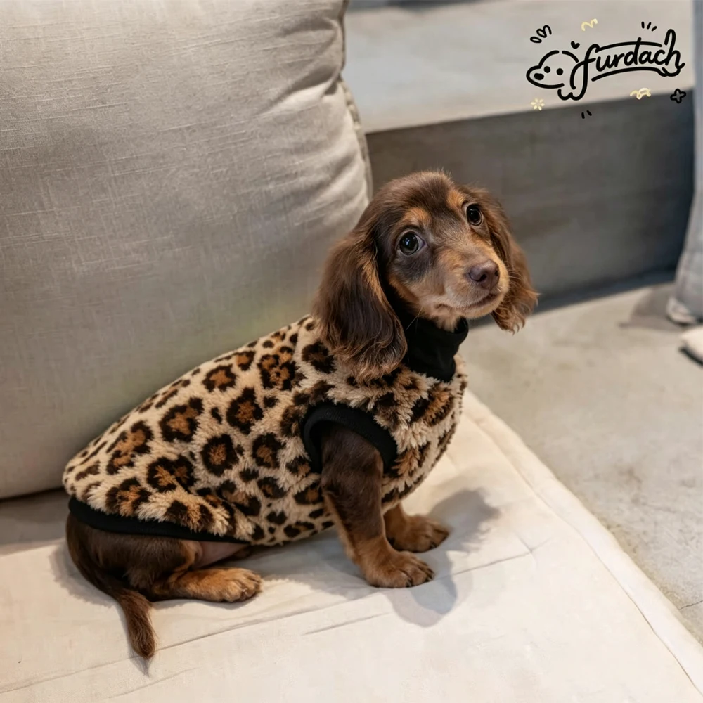 Abrigo de lana con estampado leopardo para perros salchicha, invierno - imagen 5