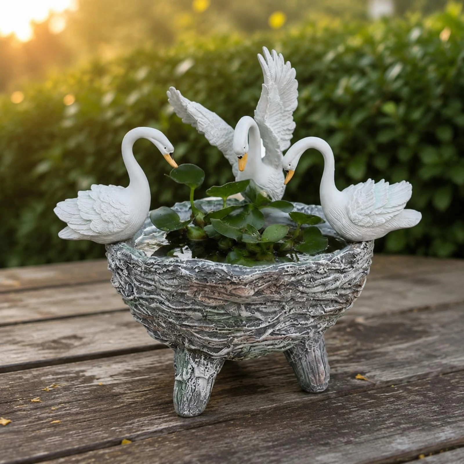 Maceta forma de cisne artesanal texturizada para jardín y patio - imagen 5