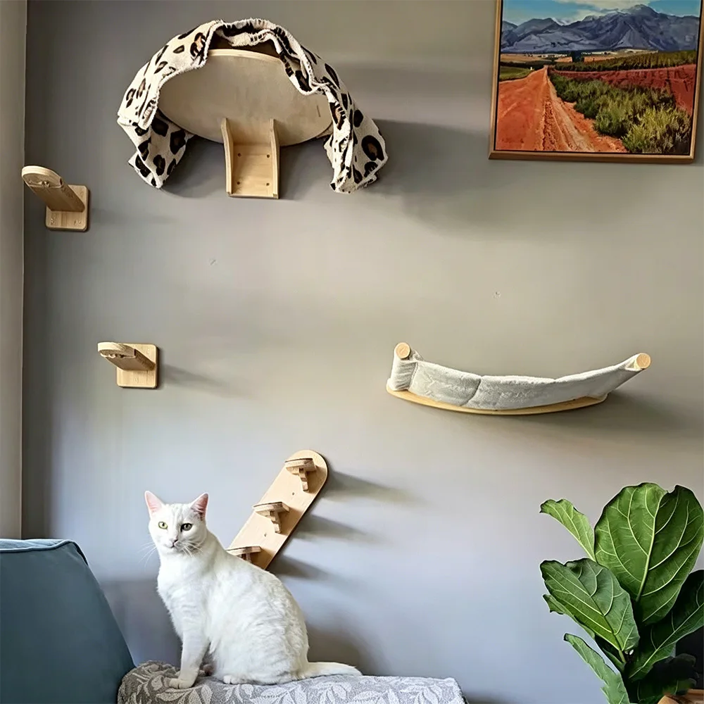Puente y casa de pared para gatos: estante de escalada y perchero - imagen 2