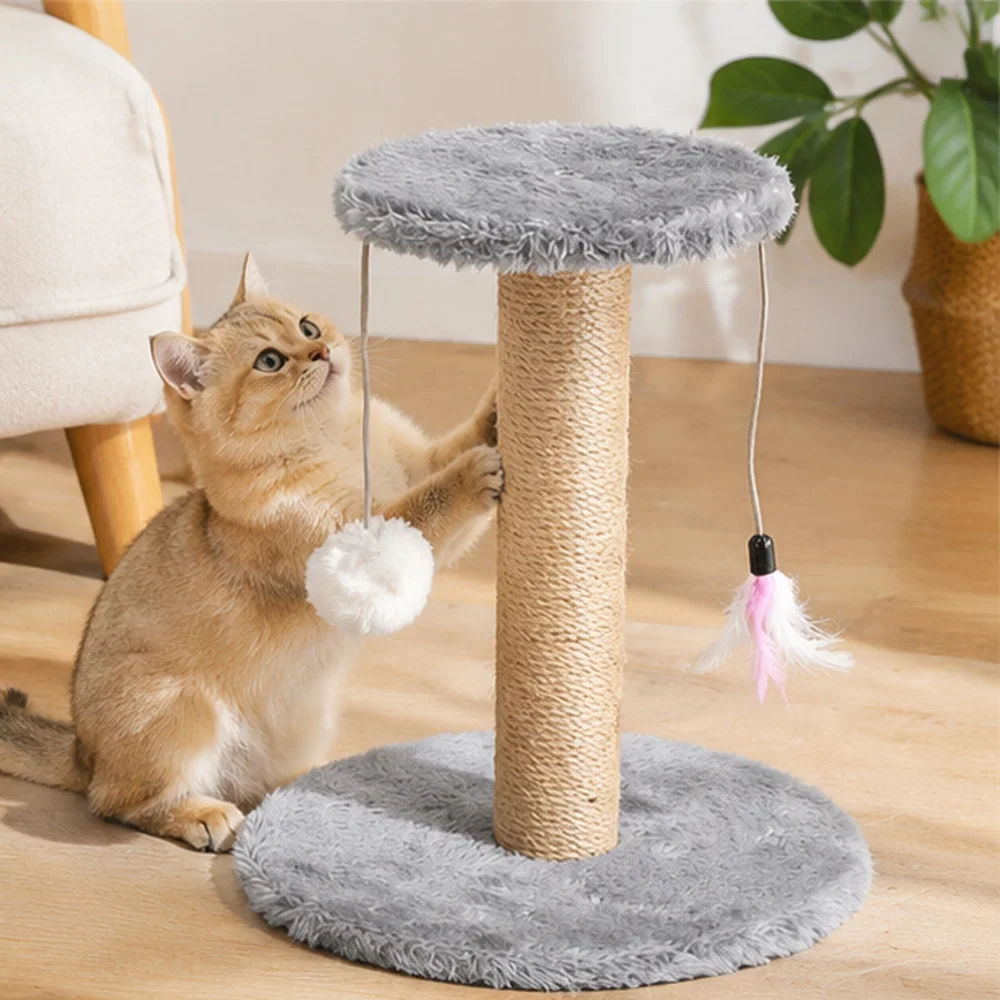 Rascador torre sisal natural para gatos con pompones y plumas - imagen 4