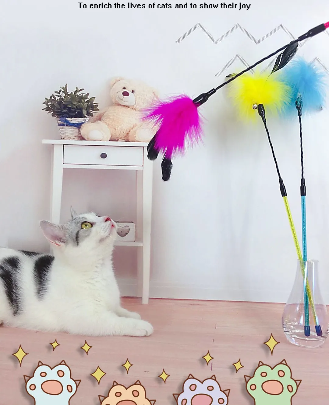 Varita cazamariposas con plumas para gatos
