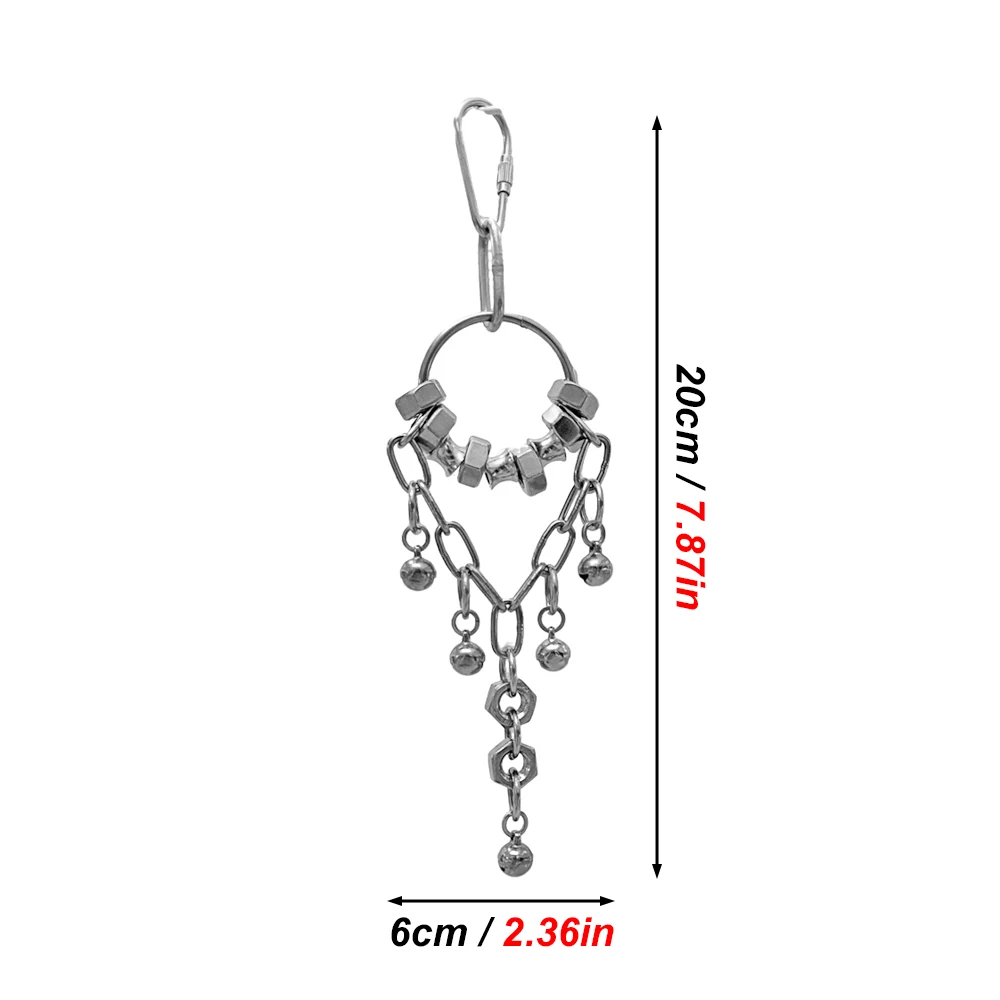 Juguete para loros de acero inoxidable con cadena y cascabeles