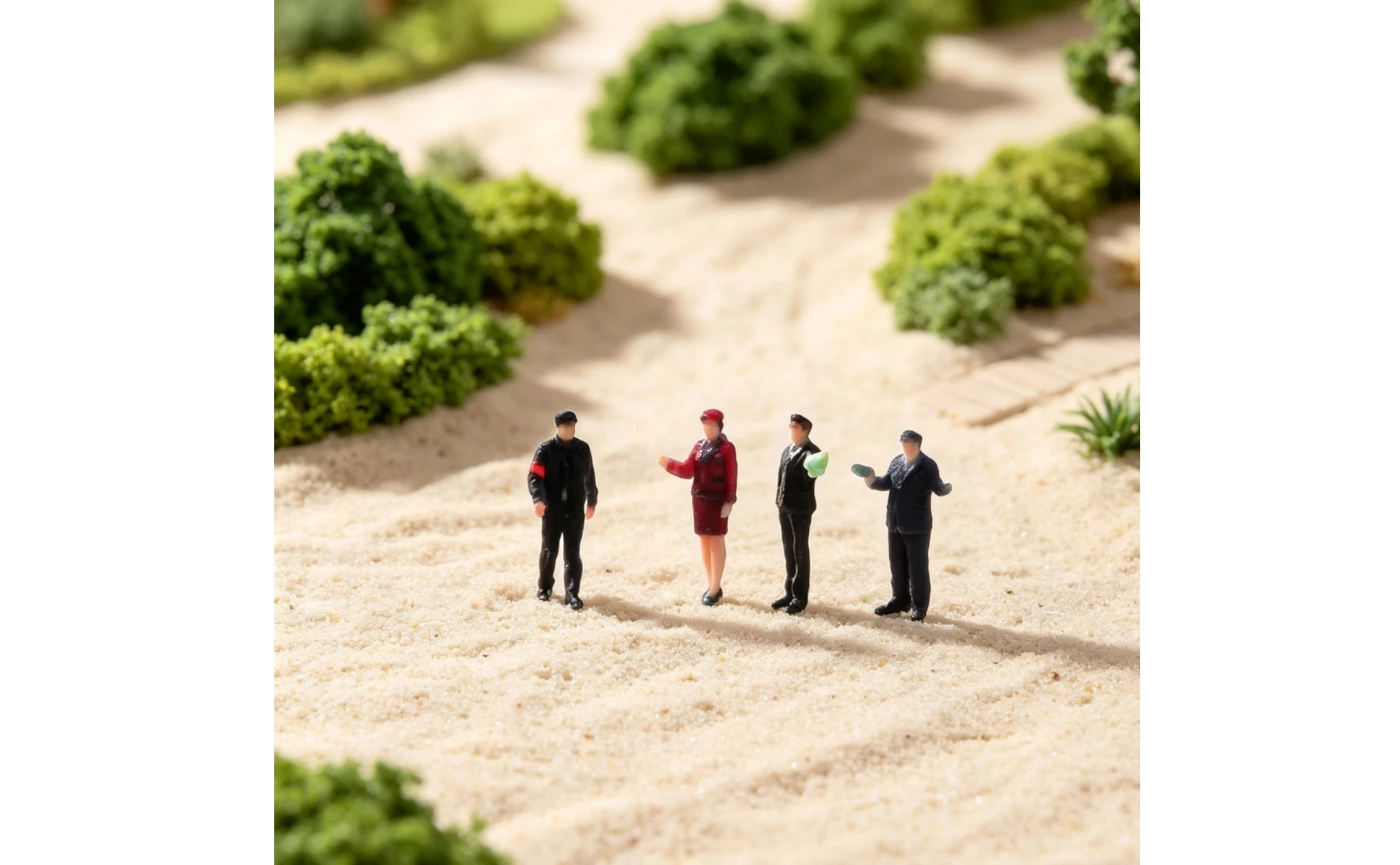Figuras de trenes en miniatura - Vista cenital del set de 4 piezas