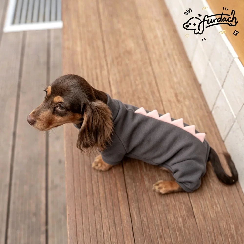 Sudadera forro polar dinosaurio para perro salchicha: cálida verde azul - imagen 4