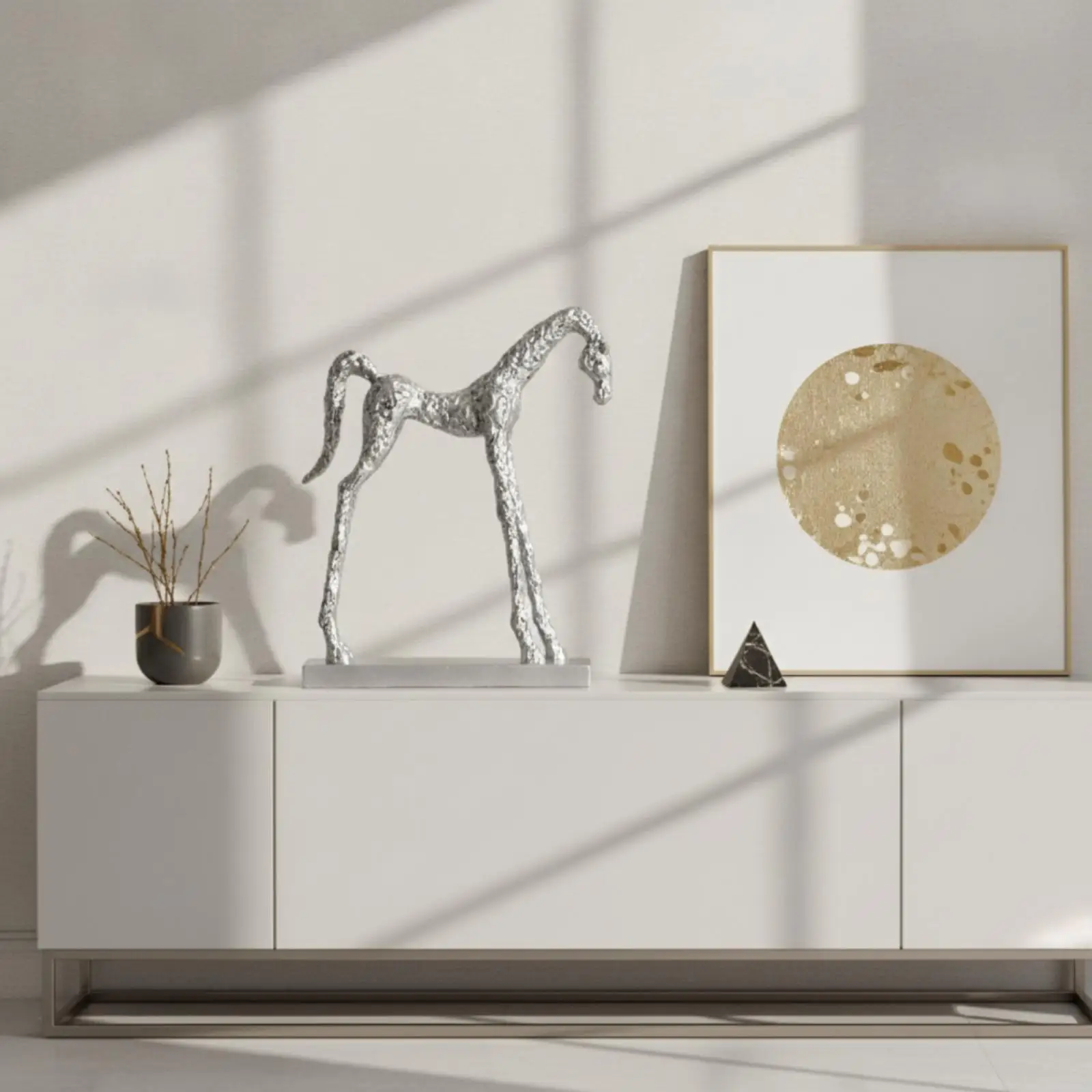 Figura Decorativa de Caballo de Resina Plateada para el Hogar y Oficina - imagen 2