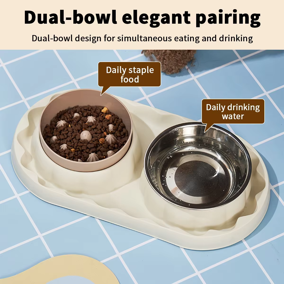 Comedero doble de acero inoxidable para gatos y perros