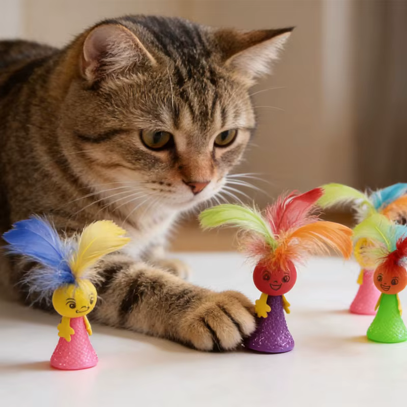 Juguete interactivo para gatos con resorte y plumas – Malla resistente - imagen 3