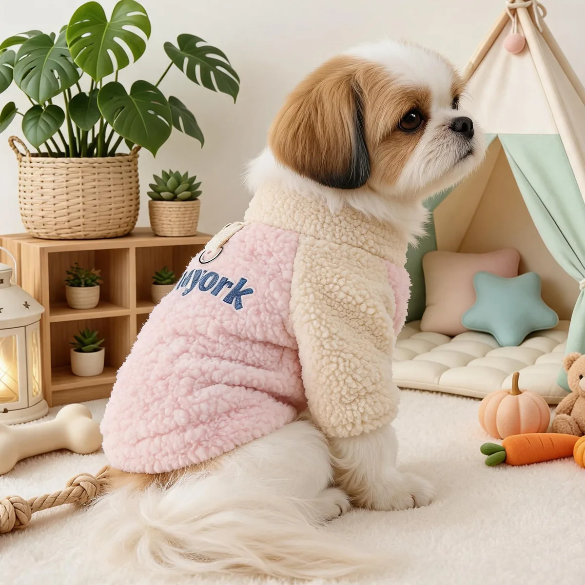 Abrigo con Capucha para Perros Pequeños – Felpa y Lana de Cordero Otoño-Invierno - imagen 4