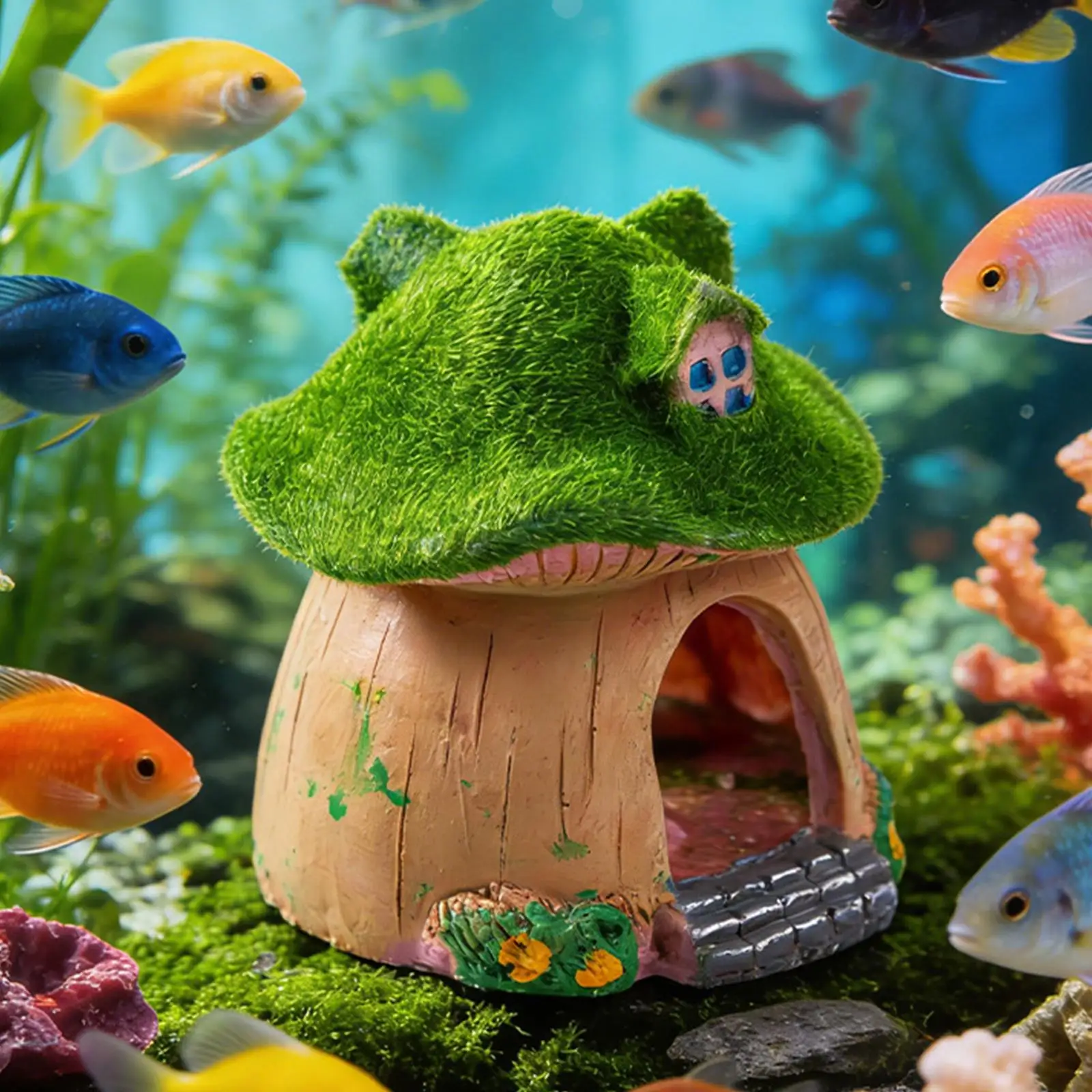 Cueva decorativa con forma de hongo para acuario