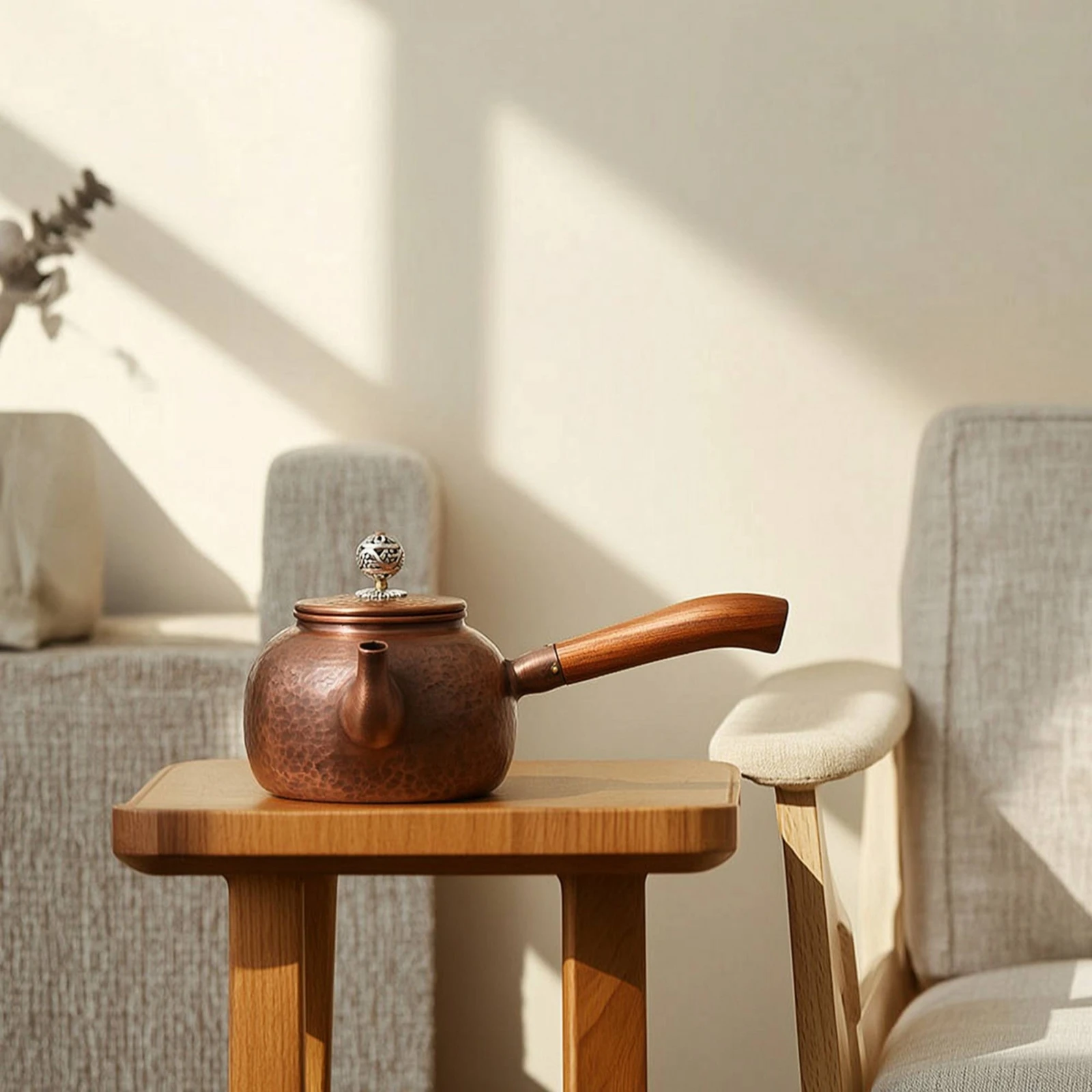 Tetera de Cobre Martillado con Asa de Madera – Estilo Vintage - imagen 3