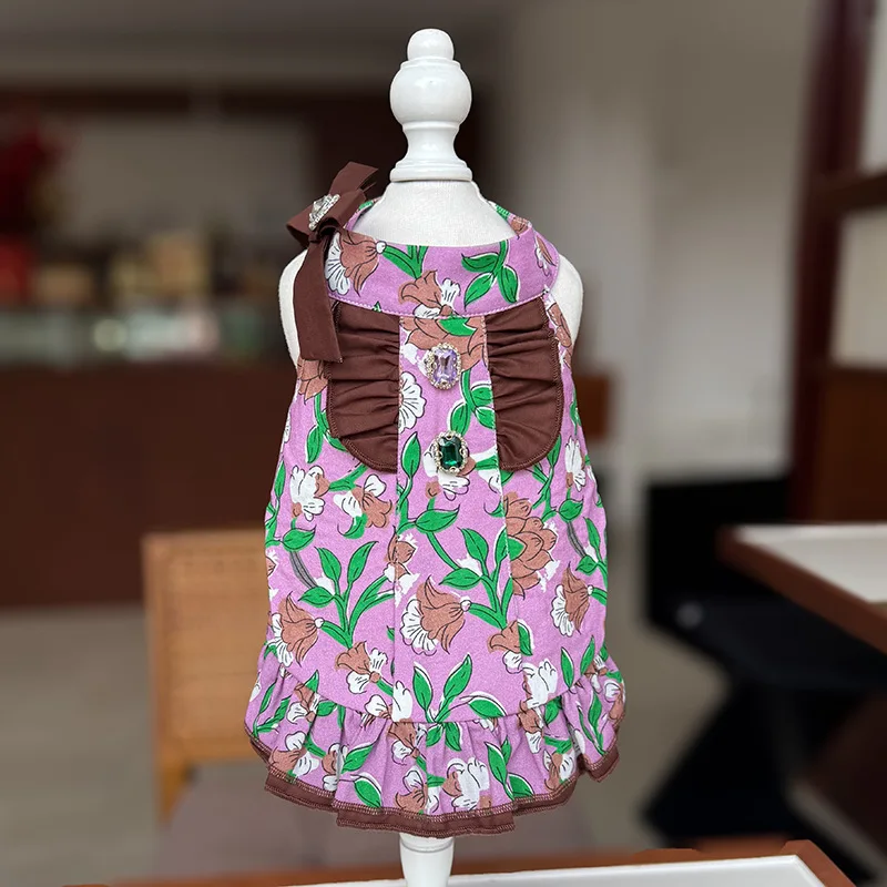 Vestido floral de princesa para perros pequeños, con lazo y volantes - imagen 4