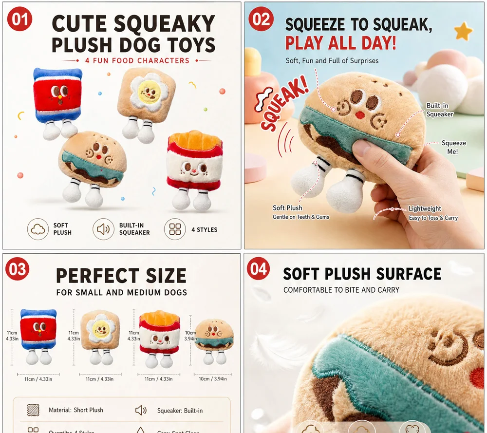 Juguete de peluche para perros en forma de comida