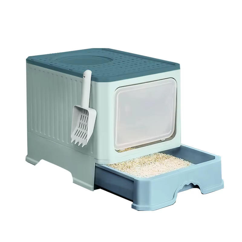 Caja de arena plegable para gatos – Grande, cerrada y antisalpicaduras