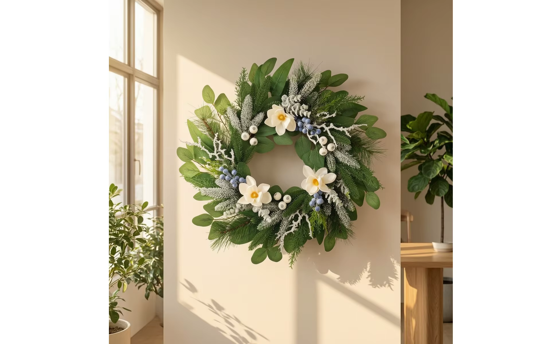 Corona colgada para decorar la entrada