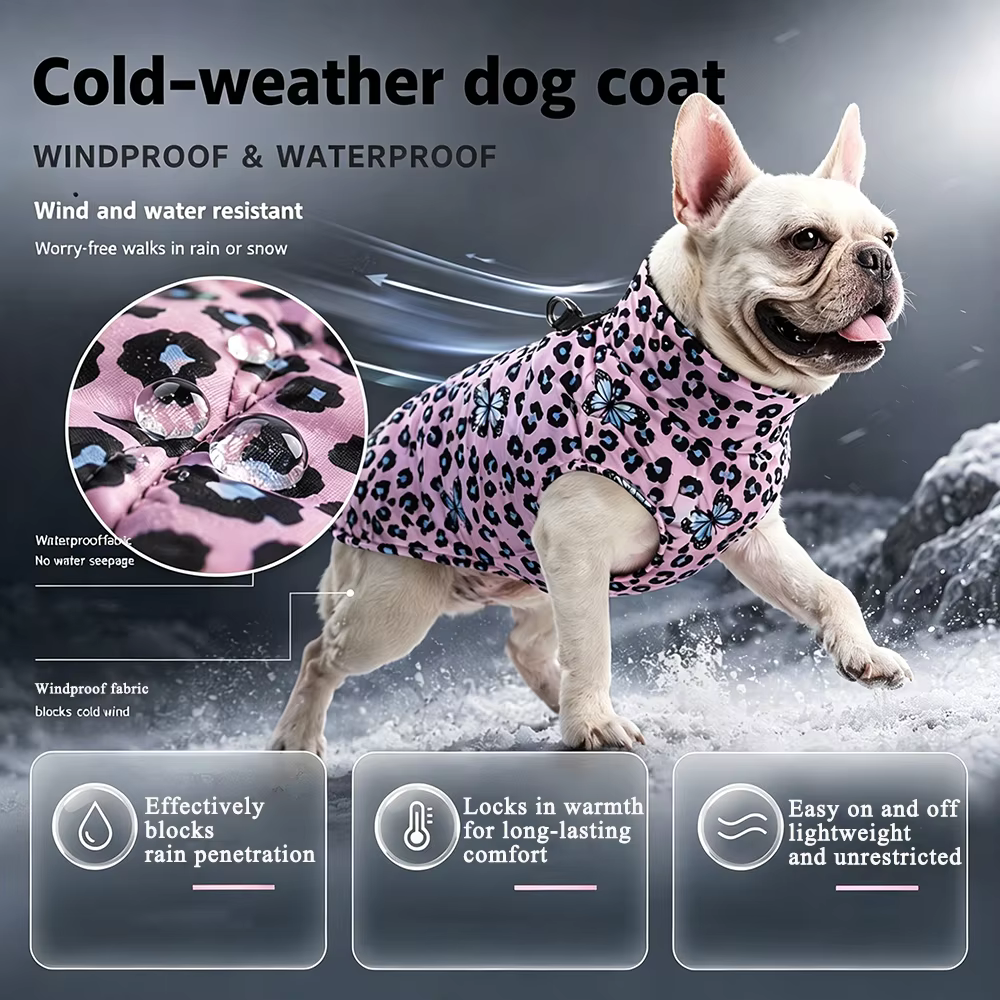 Chaqueta impermeable cortaviento para perro: abrigo cálido leopardo - imagen 4