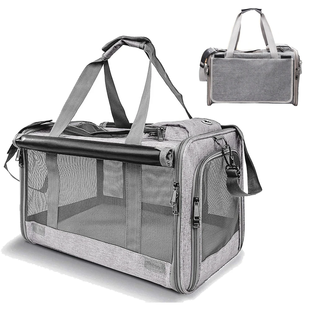 Transportín transpirable plegable para gatos y perros, viaje aéreo