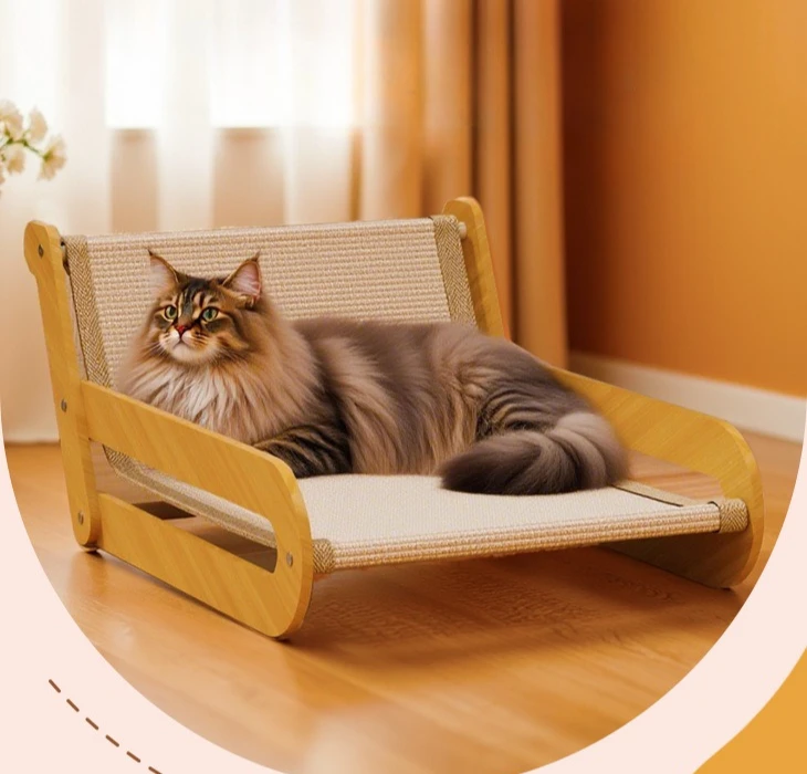 Vista frontal de la cama rascador para gatos