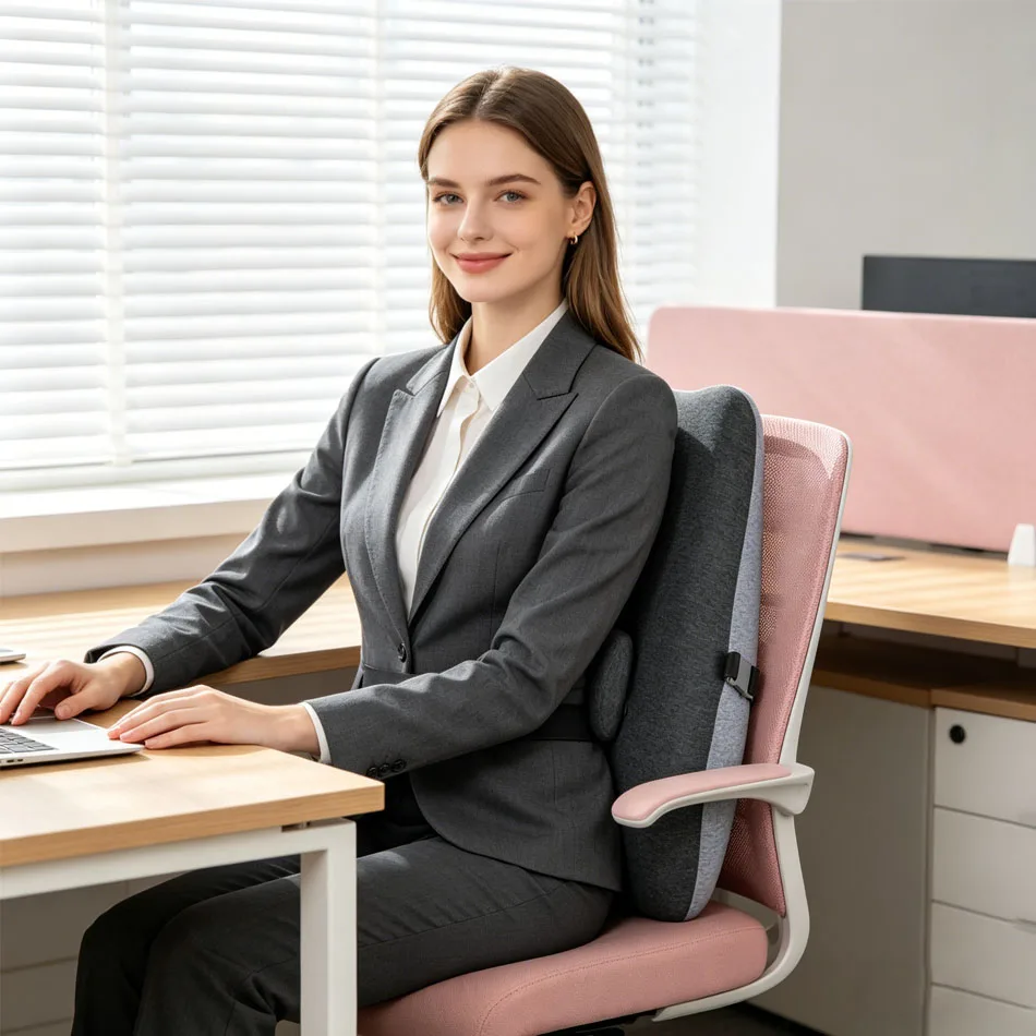 Almohada lumbar en asiento de oficina
