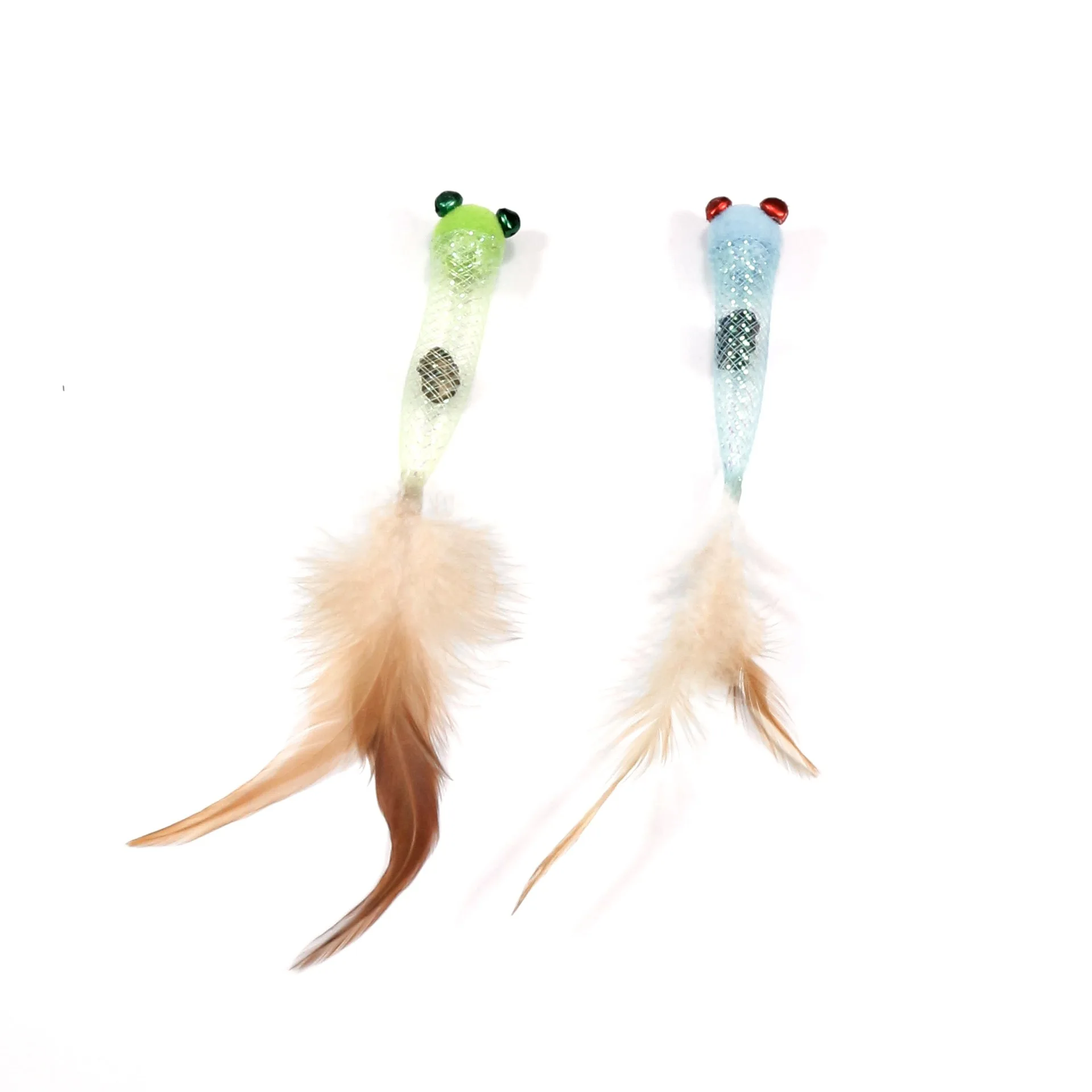 Juguete para gatos con plumas de pez simuladas y campana interactiva