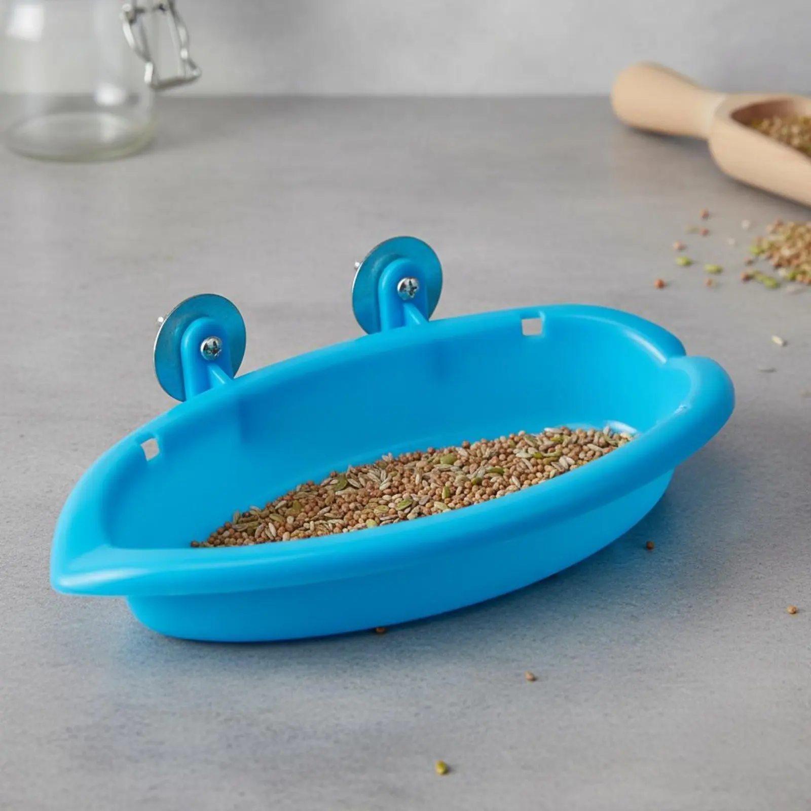 Bañera para periquitos con espejo, bandeja y ducha segura de plástico