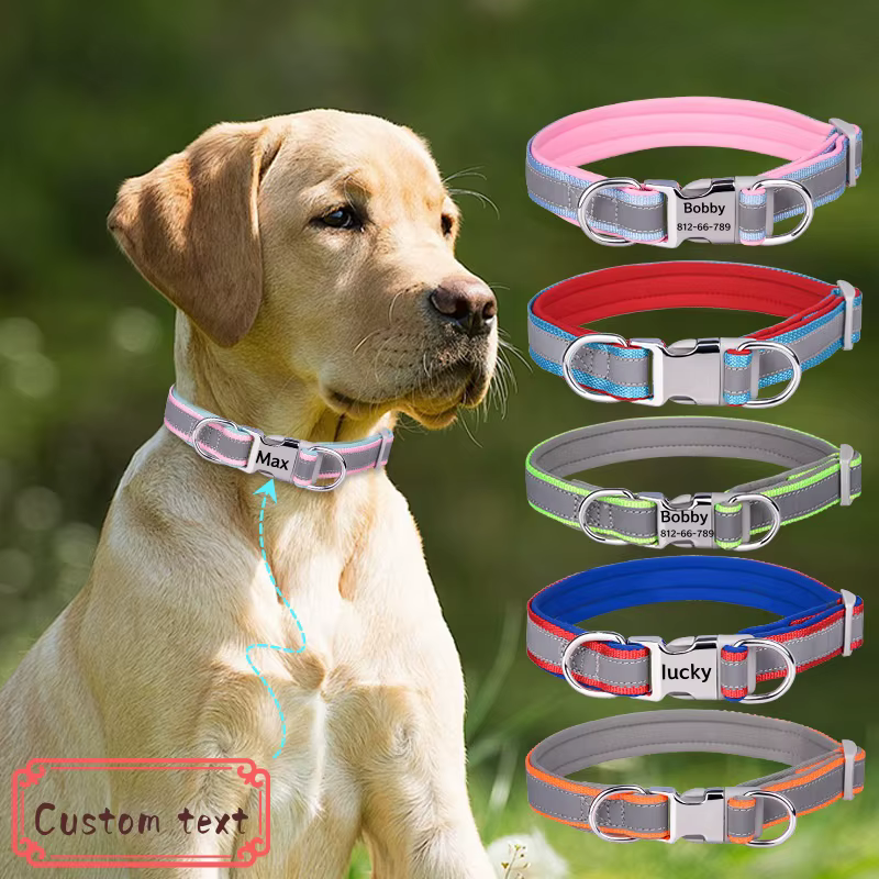 Collar reflectante con ID personalizado para perro Pug, ajustable - imagen 2