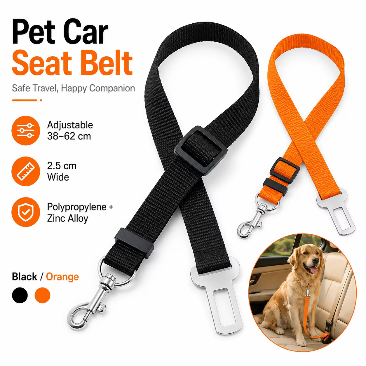 Cinturón de seguridad para perro en coche ajustable, nylon - imagen 2