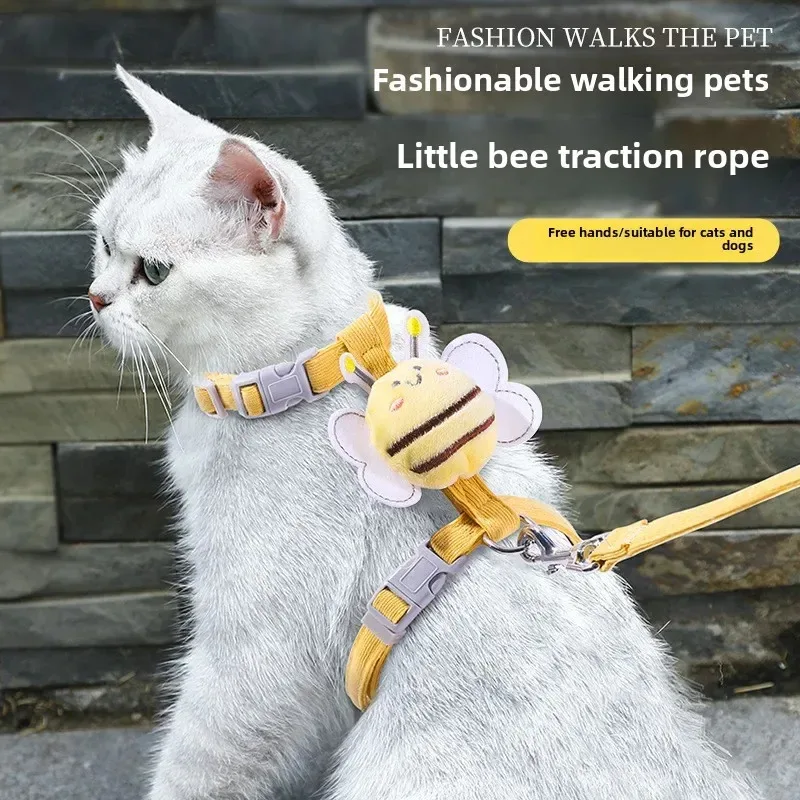 Conjunto arnés y correa ajustable con diseño abeja para gato y perro