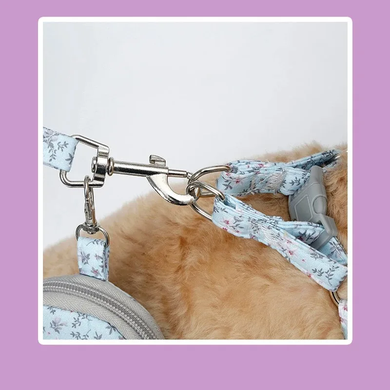 Kit arnés floral ajustable con correa y mochila para perros y gatos - imagen 3