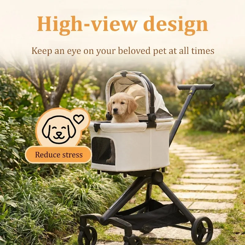 Carrito plegable para perros pequeños y cachorros – Panorámico con cesta - imagen 4