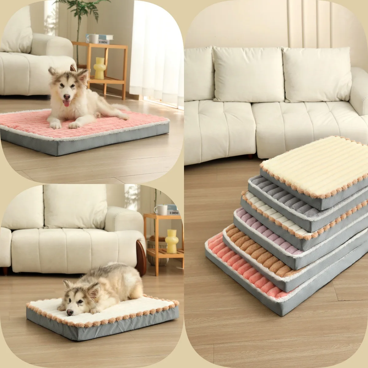 Cama para perro mostrando espuma viscoelástica y cremallera