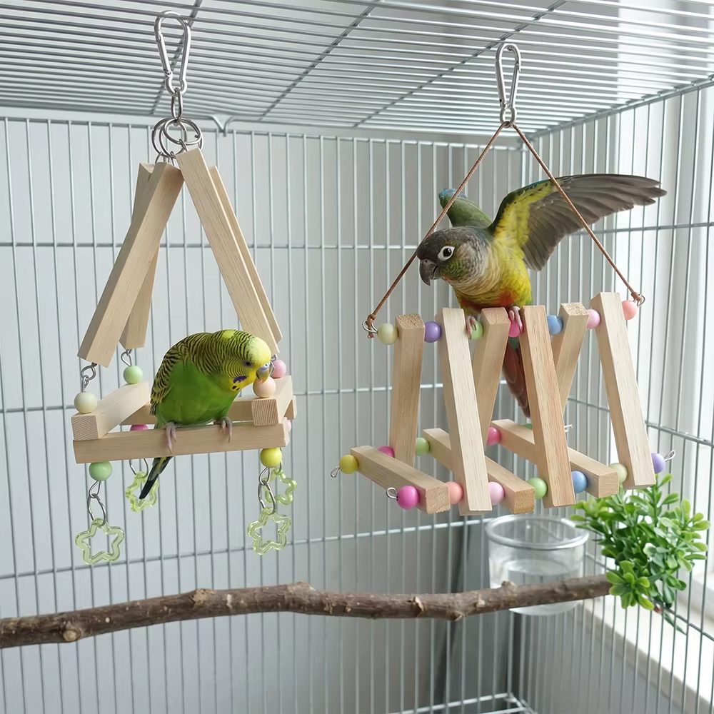 Juguete de madera para loros: columpio colgante y escalera - imagen 4